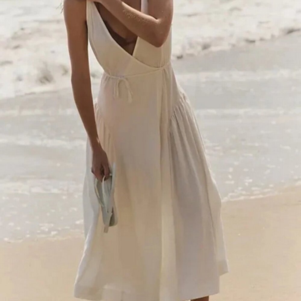 Free People Maisie Midi Dress Sleeveless Wrap V Neck Straps Tie L
